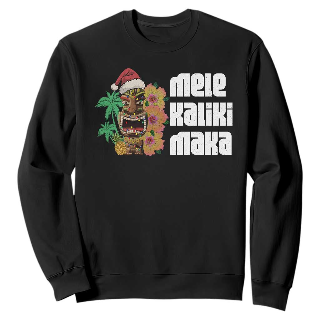 Christmas In Hawaii Sweatshirt Mele Kalikimaka Tiki Hibiscus Flower Santa Hat TS11 Black Print Your Wear