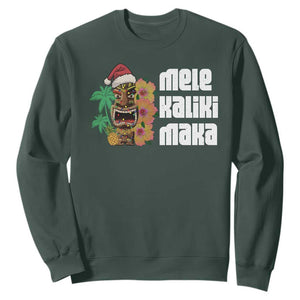 Christmas In Hawaii Sweatshirt Mele Kalikimaka Tiki Hibiscus Flower Santa Hat TS11 Dark Forest Green Print Your Wear