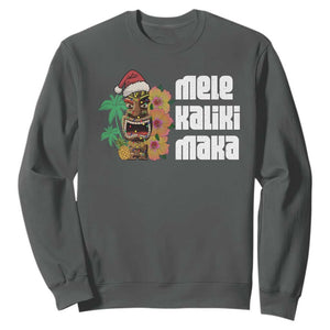 Christmas In Hawaii Sweatshirt Mele Kalikimaka Tiki Hibiscus Flower Santa Hat TS11 Dark Heather Print Your Wear