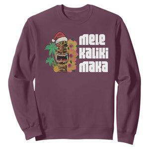 Christmas In Hawaii Sweatshirt Mele Kalikimaka Tiki Hibiscus Flower Santa Hat TS11 Maroon Print Your Wear