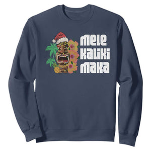 Christmas In Hawaii Sweatshirt Mele Kalikimaka Tiki Hibiscus Flower Santa Hat TS11 Navy Print Your Wear