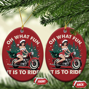 Funny Xmas Motorbike Christmas Ornament Oh What Fun It Is To Ride Female Santa Biker TS11 Oval Red Print Your Wear