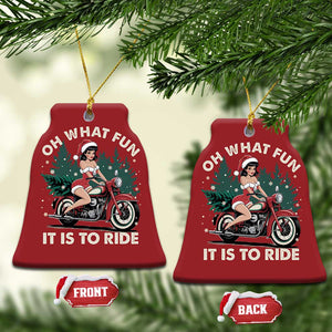 Funny Xmas Motorbike Christmas Ornament Oh What Fun It Is To Ride Female Santa Biker TS11 Bell Flake Red Print Your Wear