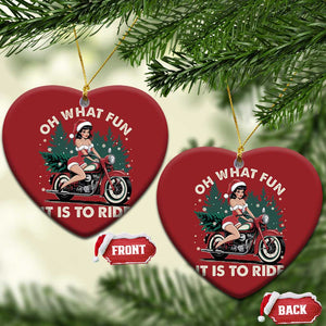 Funny Xmas Motorbike Christmas Ornament Oh What Fun It Is To Ride Female Santa Biker TS11 Heart Red Print Your Wear