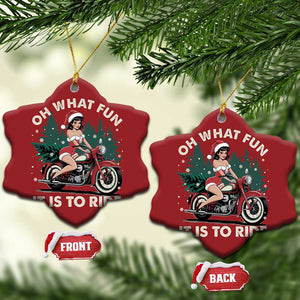 Funny Xmas Motorbike Christmas Ornament Oh What Fun It Is To Ride Female Santa Biker TS11 Snow Flake Red Print Your Wear