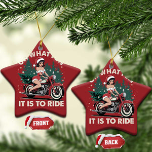 Funny Xmas Motorbike Christmas Ornament Oh What Fun It Is To Ride Female Santa Biker TS11 Star Red Print Your Wear