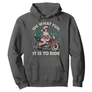 Funny Christmas Motorbike Hoodie Oh What Fun It Is To Ride Female Santa Biker TS11 Dark Heather Print Your Wear