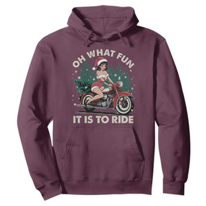 Funny Christmas Motorbike Hoodie Oh What Fun It Is To Ride Female Santa Biker TS11 Maroon Print Your Wear