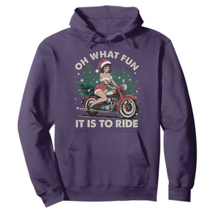 Funny Christmas Motorbike Hoodie Oh What Fun It Is To Ride Female Santa Biker TS11 Purple Print Your Wear