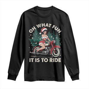 Funny Christmas Motorbike Long Sleeve Shirt Oh What Fun It Is To Ride Female Santa Biker TS11 Black Print Your Wear