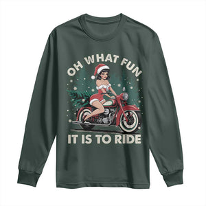 Funny Christmas Motorbike Long Sleeve Shirt Oh What Fun It Is To Ride Female Santa Biker TS11 Dark Forest Green Print Your Wear