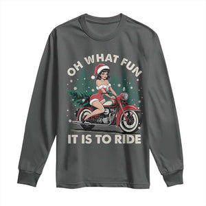 Funny Christmas Motorbike Long Sleeve Shirt Oh What Fun It Is To Ride Female Santa Biker TS11 Dark Heather Print Your Wear