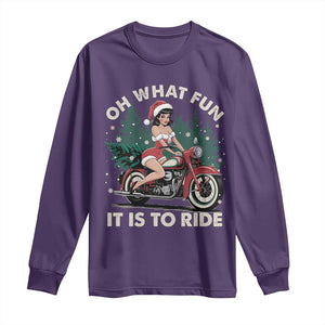 Funny Christmas Motorbike Long Sleeve Shirt Oh What Fun It Is To Ride Female Santa Biker TS11 Purple Print Your Wear