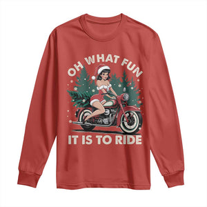 Funny Christmas Motorbike Long Sleeve Shirt Oh What Fun It Is To Ride Female Santa Biker TS11 Red Print Your Wear