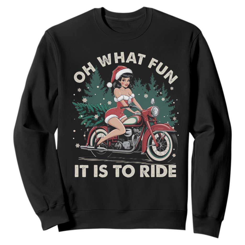 Funny Christmas Motorbike Sweatshirt Oh What Fun It Is To Ride Female Santa Biker TS11 Black Print Your Wear