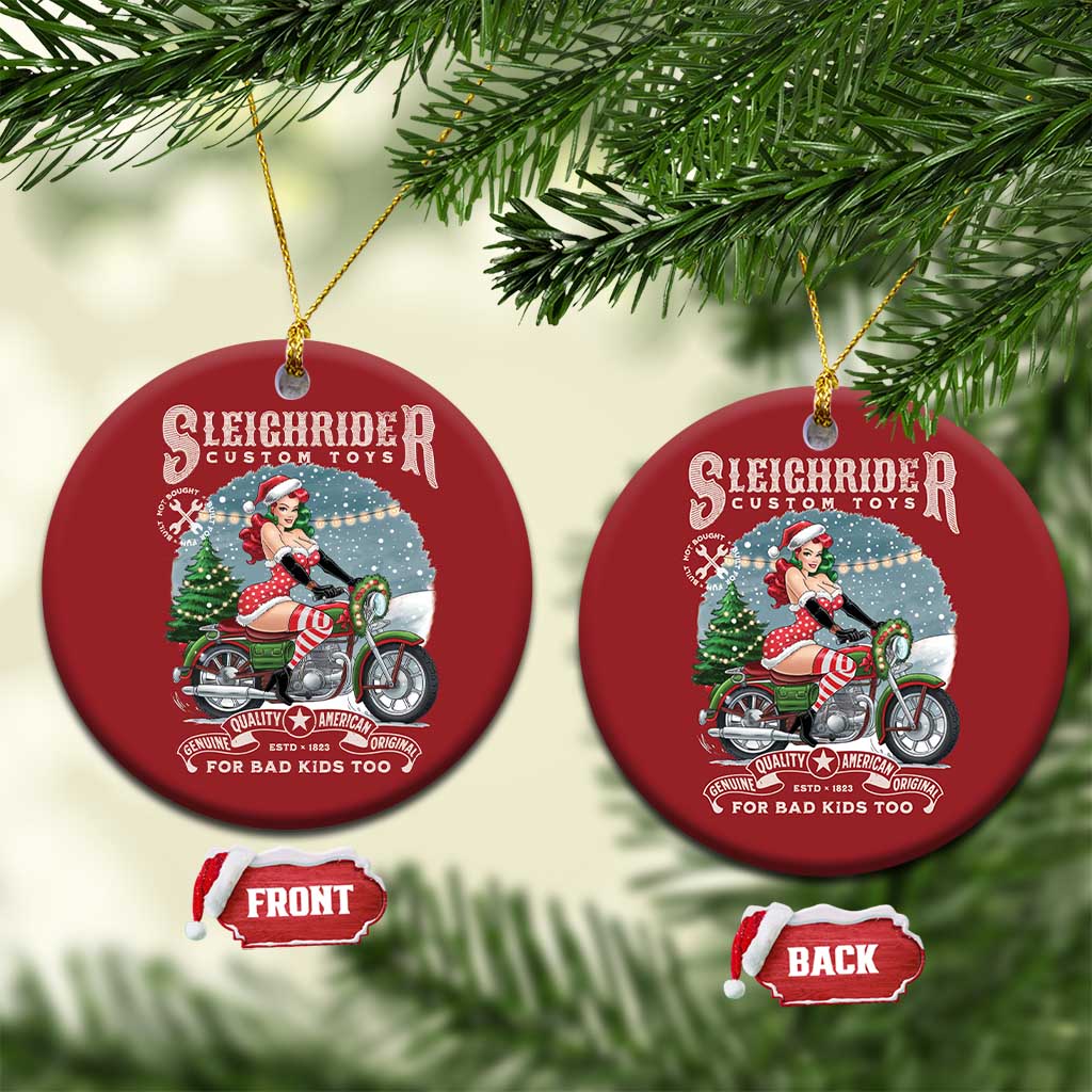 Xmas Female Santa Motorcycle Christmas Ornament Sleighrider Custom Toys For Bad Kids Too TS11 Circle Red Print Your Wear