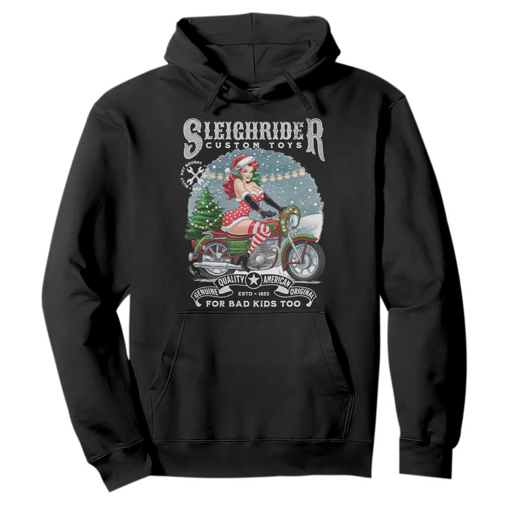 Christmas Female Santa Motorcycle Hoodie Sleighrider Custom Toys For Bad Kids Too TS11 Black Print Your Wear