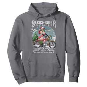 Christmas Female Santa Motorcycle Hoodie Sleighrider Custom Toys For Bad Kids Too TS11 Charcoal Print Your Wear