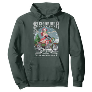 Christmas Female Santa Motorcycle Hoodie Sleighrider Custom Toys For Bad Kids Too TS11 Dark Forest Green Print Your Wear