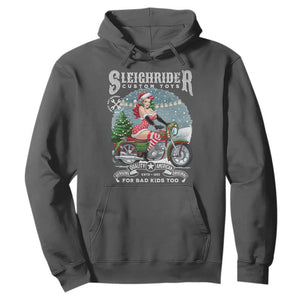 Christmas Female Santa Motorcycle Hoodie Sleighrider Custom Toys For Bad Kids Too TS11 Dark Heather Print Your Wear