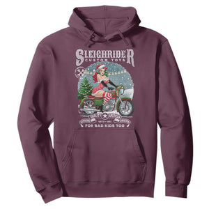 Christmas Female Santa Motorcycle Hoodie Sleighrider Custom Toys For Bad Kids Too TS11 Maroon Print Your Wear