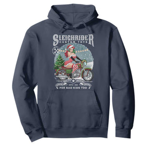 Christmas Female Santa Motorcycle Hoodie Sleighrider Custom Toys For Bad Kids Too TS11 Navy Print Your Wear