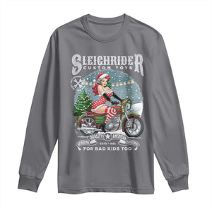 Christmas Female Santa Motorcycle Long Sleeve Shirt Sleighrider Custom Toys For Bad Kids Too TS11 Charcoal Print Your Wear