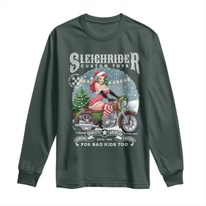 Christmas Female Santa Motorcycle Long Sleeve Shirt Sleighrider Custom Toys For Bad Kids Too TS11 Dark Forest Green Print Your Wear