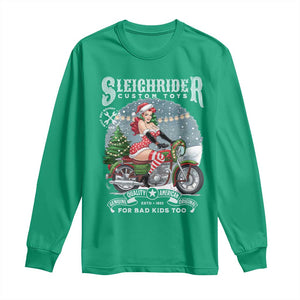 Christmas Female Santa Motorcycle Long Sleeve Shirt Sleighrider Custom Toys For Bad Kids Too TS11 Irish Green Print Your Wear