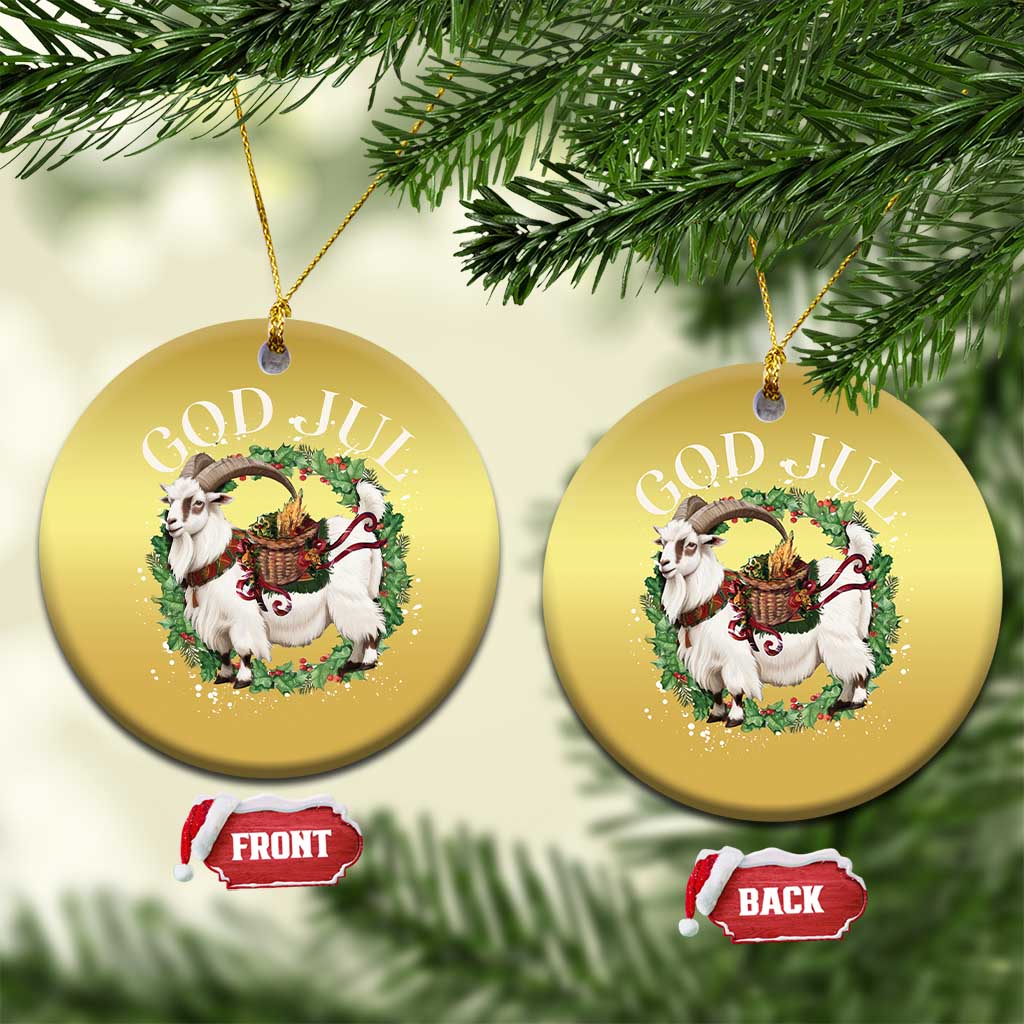 God Jul Christmas Ornament Yule Goat Xmas Wreath Winter Solstice TS11 Circle Gold Print Your Wear