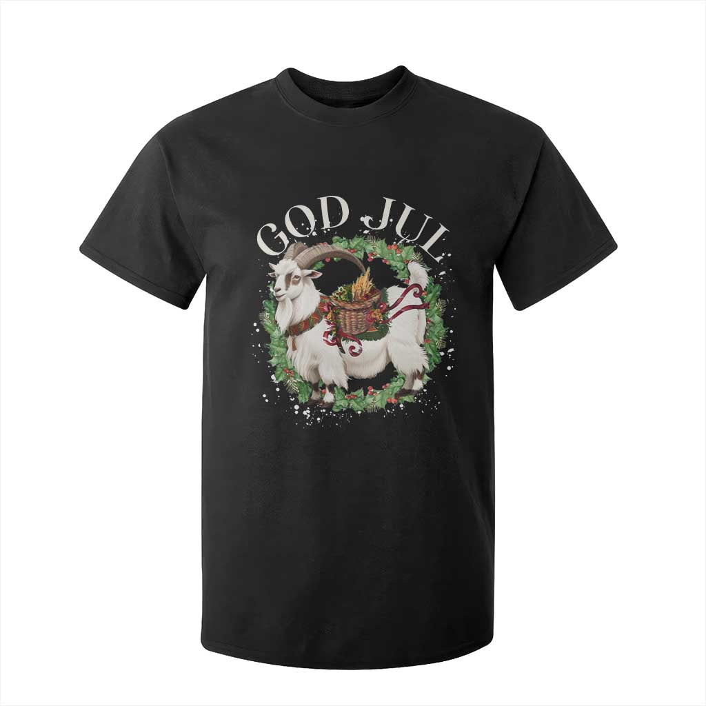 God Jul T Shirt For Kid Yule Goat Christmas Wreath Winter Solstice TS11 Black Print Your Wear