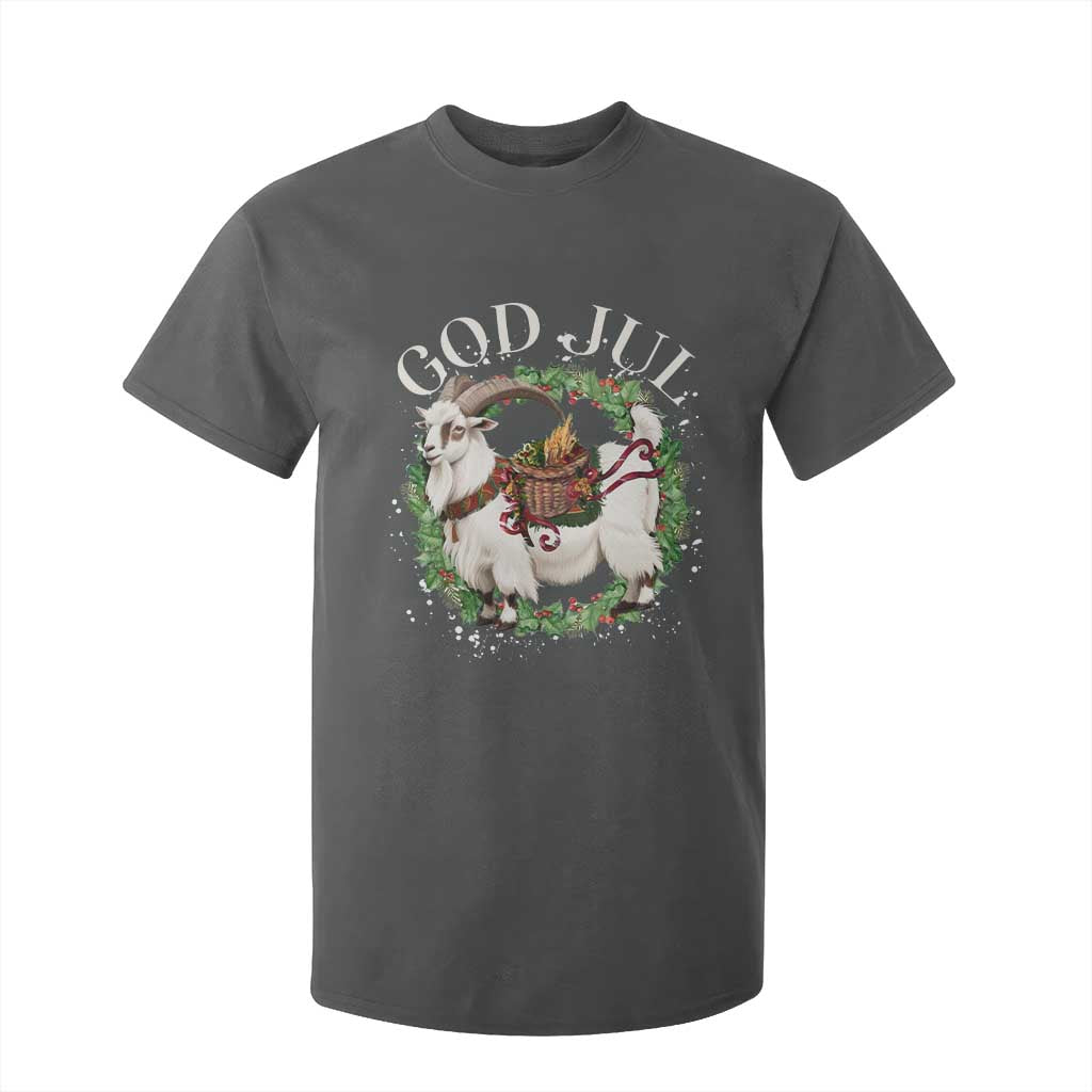 God Jul T Shirt For Kid Yule Goat Christmas Wreath Winter Solstice TS11 Dark Heather Print Your Wear