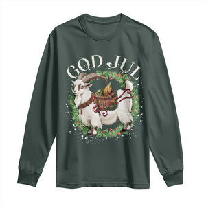 God Jul Long Sleeve Shirt Yule Goat Christmas Wreath Winter Solstice TS11 Dark Forest Green Print Your Wear