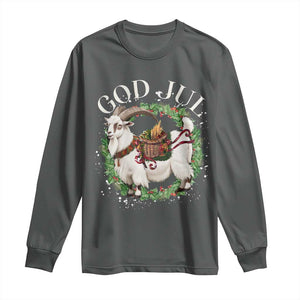 God Jul Long Sleeve Shirt Yule Goat Christmas Wreath Winter Solstice TS11 Dark Heather Print Your Wear