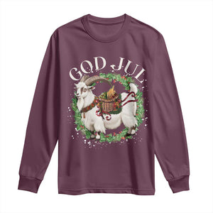 God Jul Long Sleeve Shirt Yule Goat Christmas Wreath Winter Solstice TS11 Maroon Print Your Wear