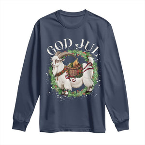 God Jul Long Sleeve Shirt Yule Goat Christmas Wreath Winter Solstice TS11 Navy Print Your Wear