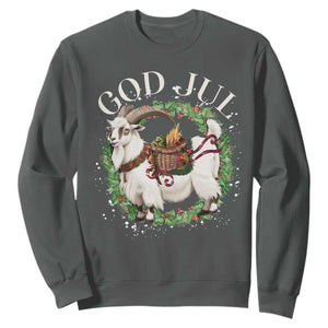 God Jul Sweatshirt Yule Goat Christmas Wreath Winter Solstice TS11 Dark Heather Print Your Wear