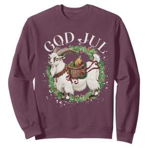 God Jul Sweatshirt Yule Goat Christmas Wreath Winter Solstice TS11 Maroon Print Your Wear