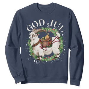 God Jul Sweatshirt Yule Goat Christmas Wreath Winter Solstice TS11 Navy Print Your Wear