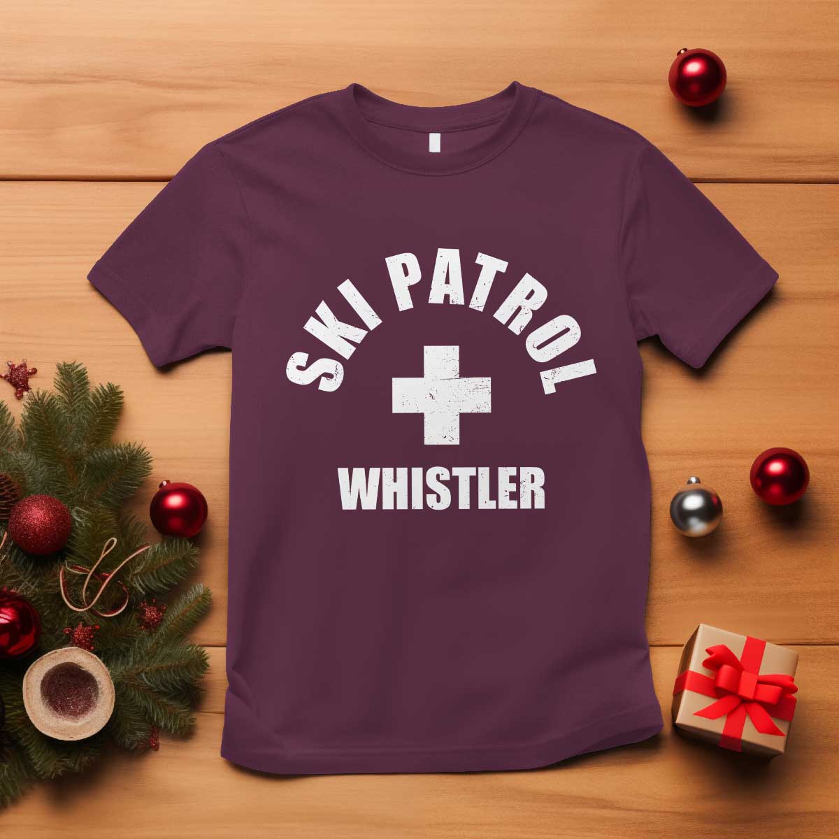 Ski Patrol Whistler T Shirt Winter Slopes Skiing Snowboarding TS11 Maroon Print Your Wear