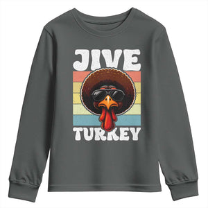 Funny Jive Thanksgiving Turkey Day Youth Sweatshirt Retro Afro Black Turkey TS11 Dark Heather Print Your Wear