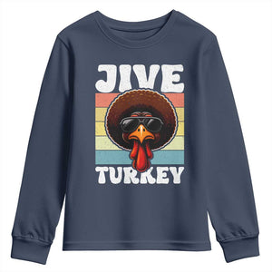 Funny Jive Thanksgiving Turkey Day Youth Sweatshirt Retro Afro Black Turkey TS11 Navy Print Your Wear
