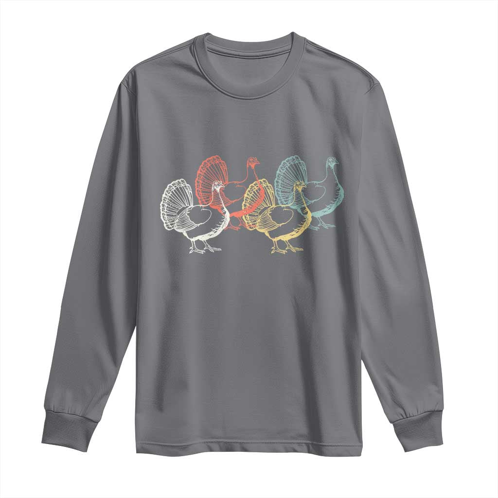 Thanksgiving Turkey Day Retro Poultry Holiday Long Sleeve Shirt TS11 Charcoal Print Your Wear