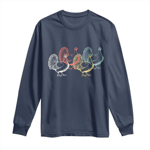 Thanksgiving Turkey Day Retro Poultry Holiday Long Sleeve Shirt TS11 Navy Print Your Wear
