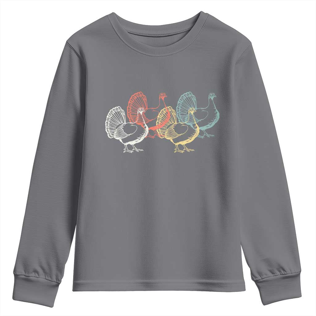 Thanksgiving Turkey Day Retro Poultry Holiday Youth Sweatshirt TS11 Charcoal Print Your Wear