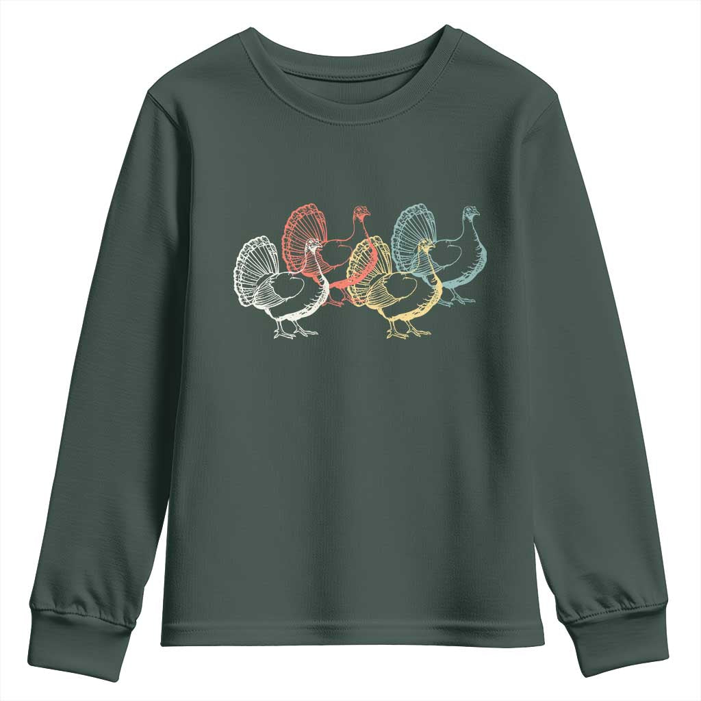 Thanksgiving Turkey Day Retro Poultry Holiday Youth Sweatshirt TS11 Dark Forest Green Print Your Wear