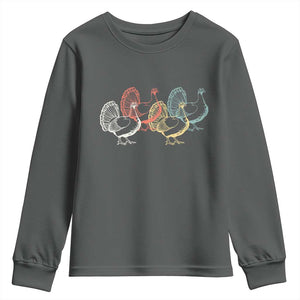 Thanksgiving Turkey Day Retro Poultry Holiday Youth Sweatshirt TS11 Dark Heather Print Your Wear