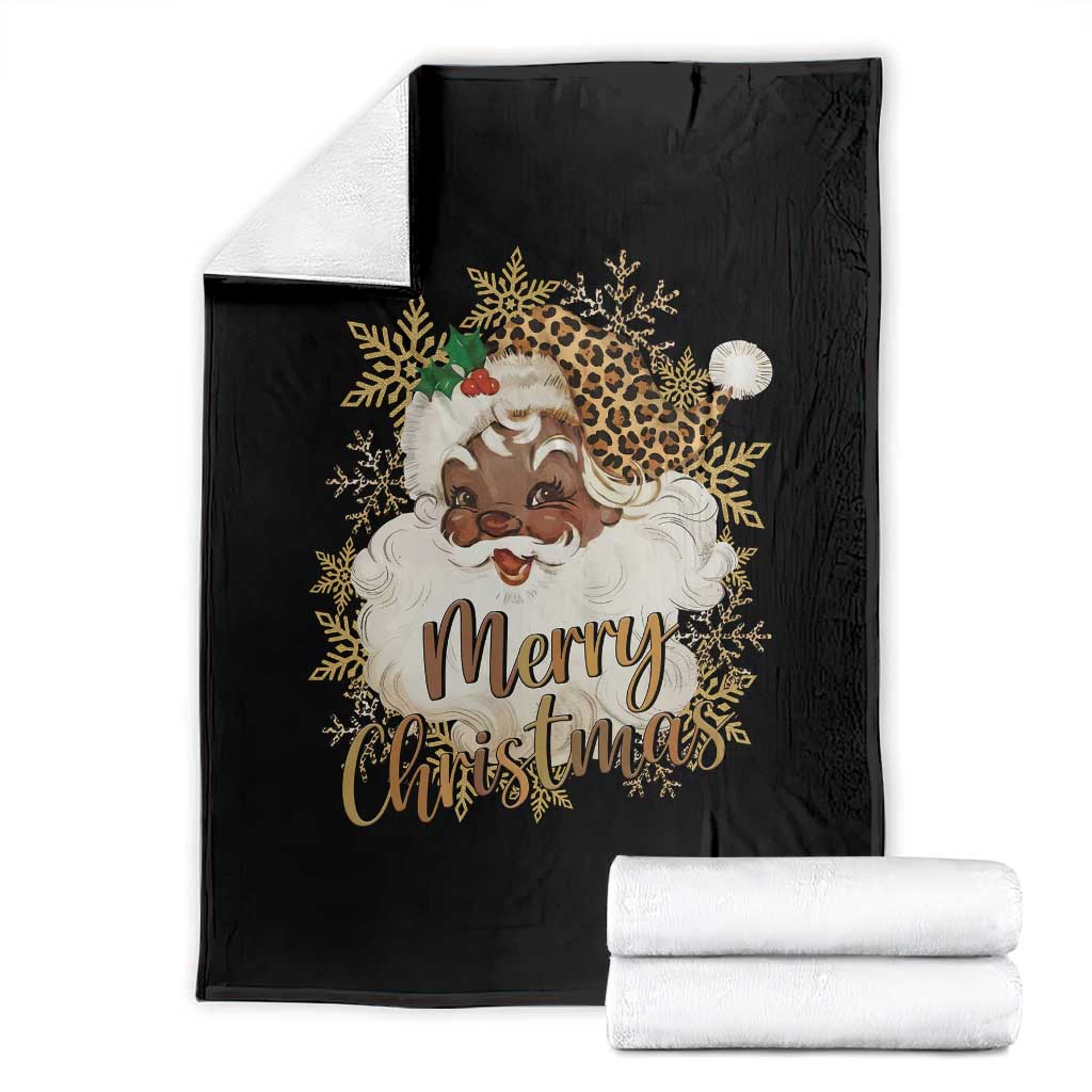 Funny Retro Black Santa Merry Christmas Leopard Throw Blanket TS11 Black Print Your Wear