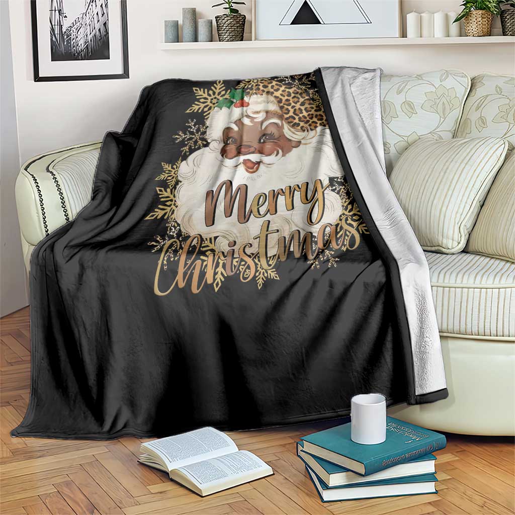 Funny Retro Black Santa Merry Christmas Leopard Throw Blanket TS11 Print Your Wear