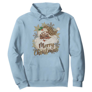 Funny Retro Black Santa Merry Christmas Leopard Hoodie TS11 Light Blue Print Your Wear